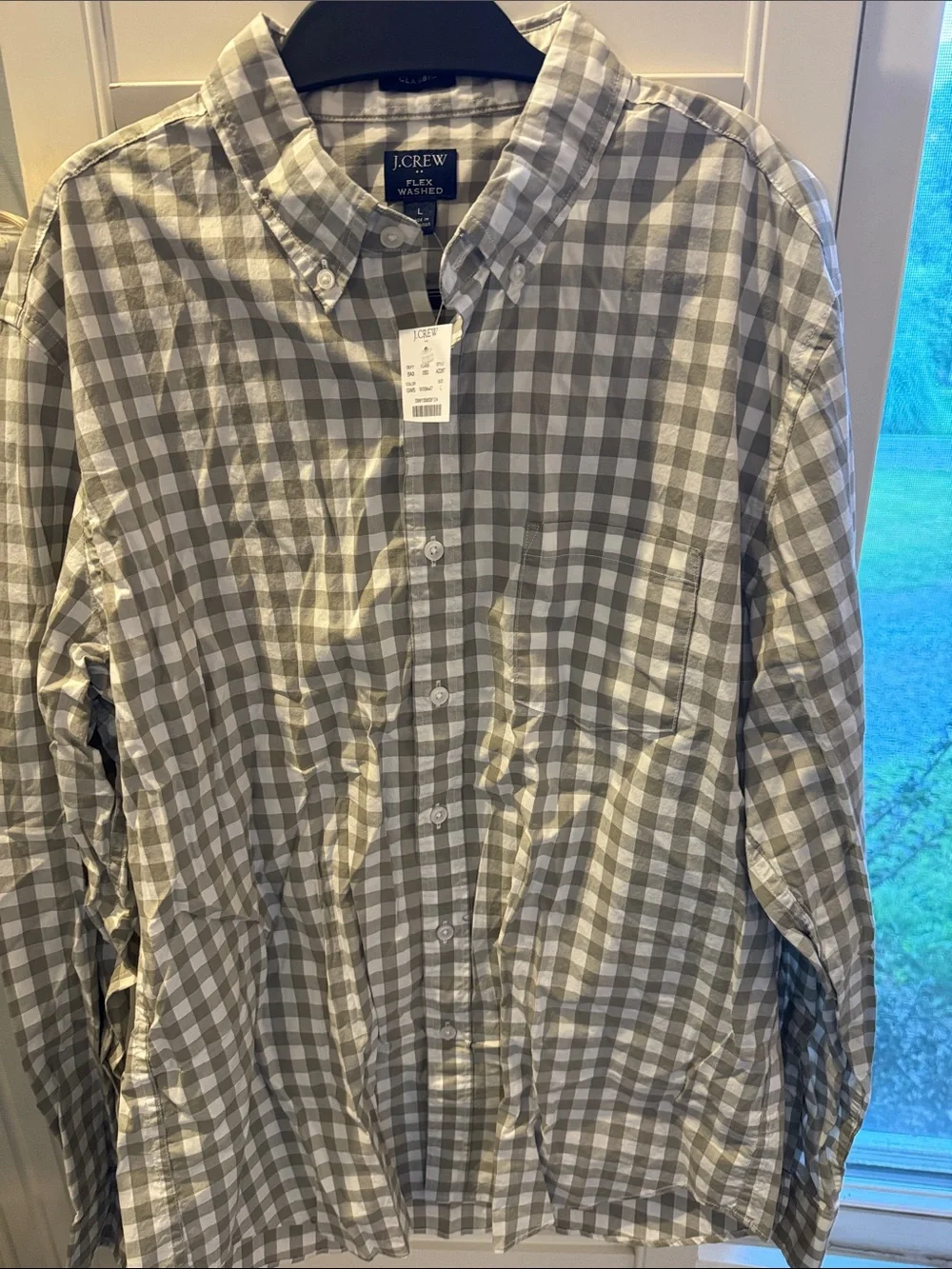 J. Crew Gray and White Gingham Button-Down Shirt